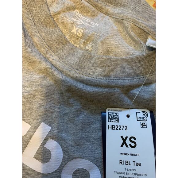 Reebok Active Training Grey T-Shirt Women's White Logo Size XS New - Picture 3 of 4